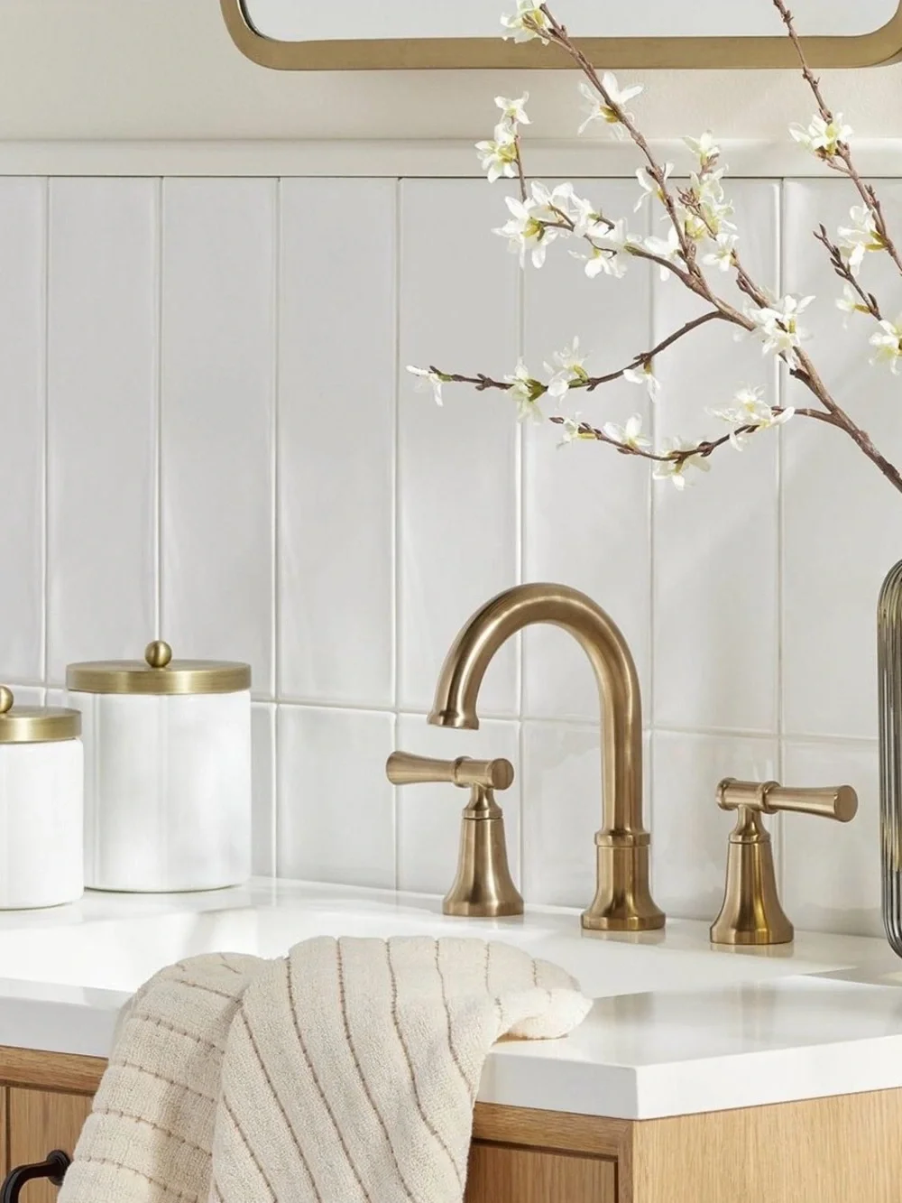 Large & Small Milk Glass Bath Canister w Metal Lid Brass Finish - Hearth & Hand